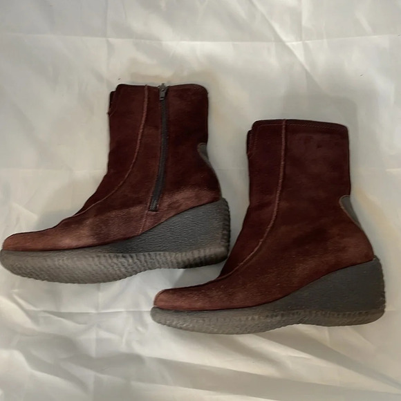 SANTANA Kylie Brown Square Toe Suede Wedge Boots Faux Fur Lined Y2K Neutral 6.5 - Picture 6 of 13